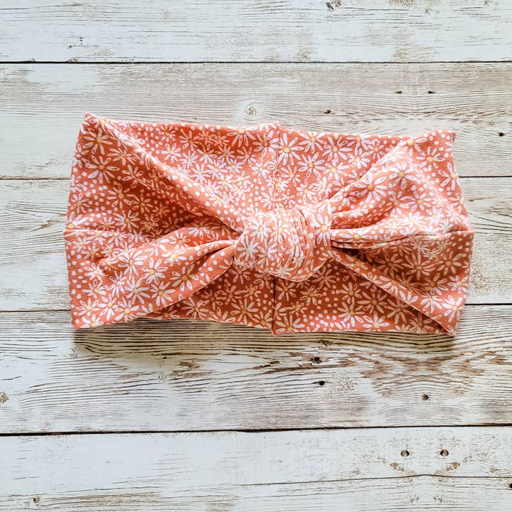 Coral Floral Knotty Headband for wholesale by Hot off the Hook