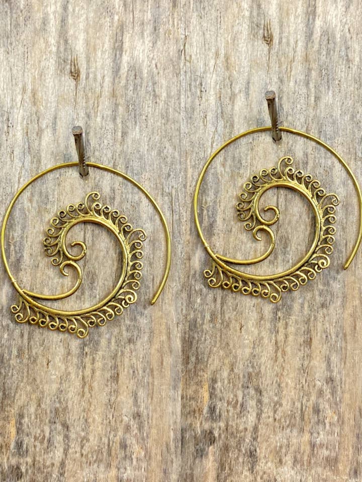 Curly Q Tribal Brass Earrings for wholesale by Guru