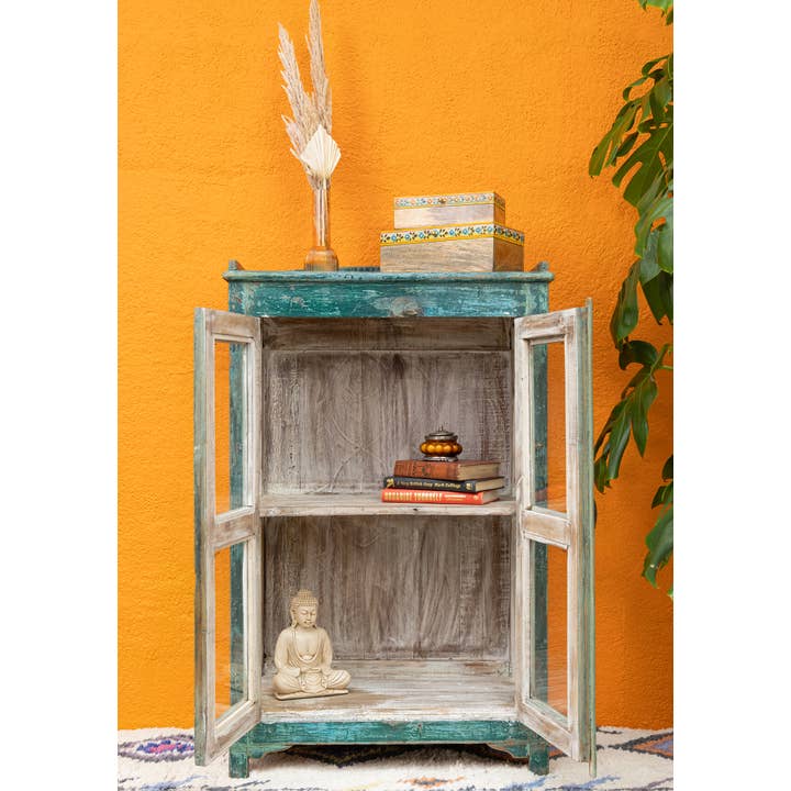 Namaste - Venta al por mayor Armario - Armario vintage de 2 puertas de madera y vidrio verde oscuro