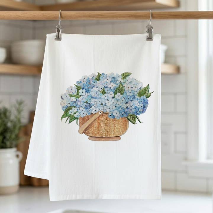 Hydrangea Basket Kitchen Towel for wholesale by Pamela Cassidy Designs