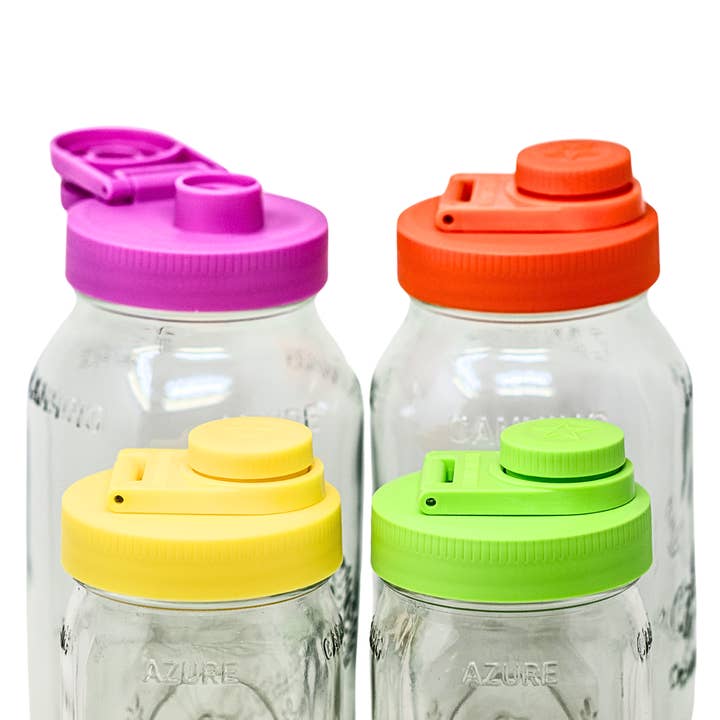 Brewing America - Wholesale Drink Lids - Mason Jar Lids Wide Mouth Plastic 4 Pack Leak Proof with Flip Cap Pouring Spout & Drink Hole - Spring Color Mix