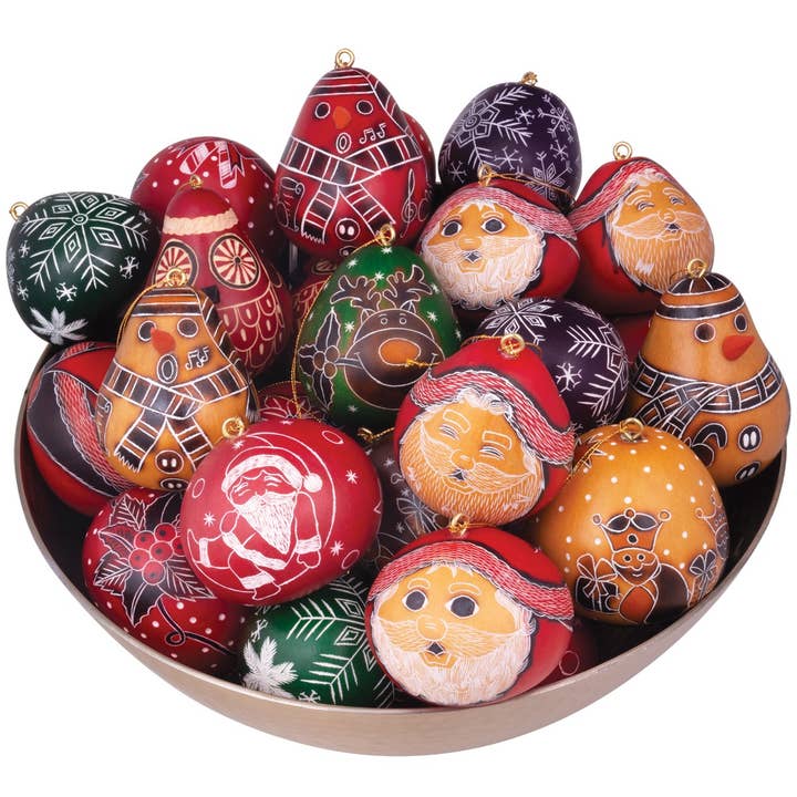Lucuma Designs - Wholesale Ornament - Christmas Mini Mix - Gourd Ornaments - Natural Holiday