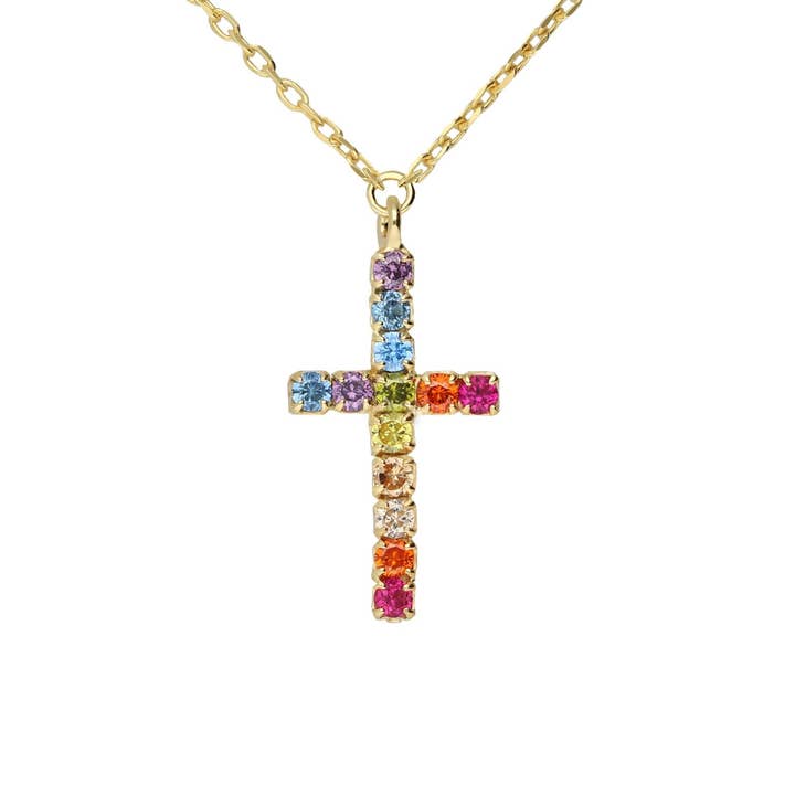 Korte ketting kruis met riviere kristallen in zilver voor wholesale door Victoria Cruz