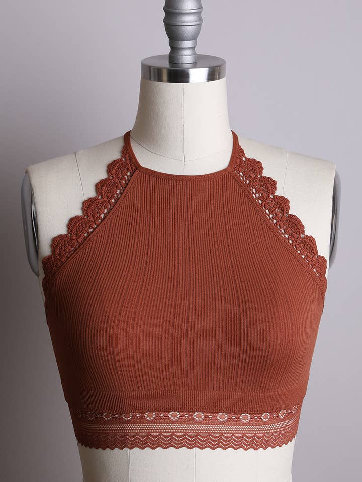 Leto Accessories - Wholesale Bralette - Women's - High Neck Crochet Lace Trim Bralette 😇6