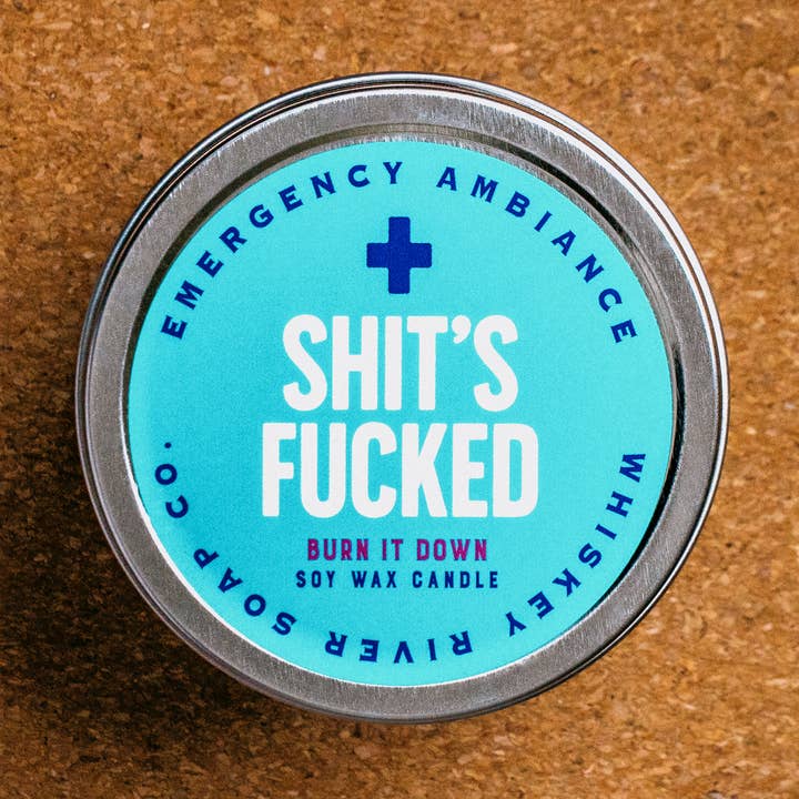 Shit's Fucked Emergency Ambiance Travel Tin | Funny Candle for wholesale by Whiskey River Soap Co.