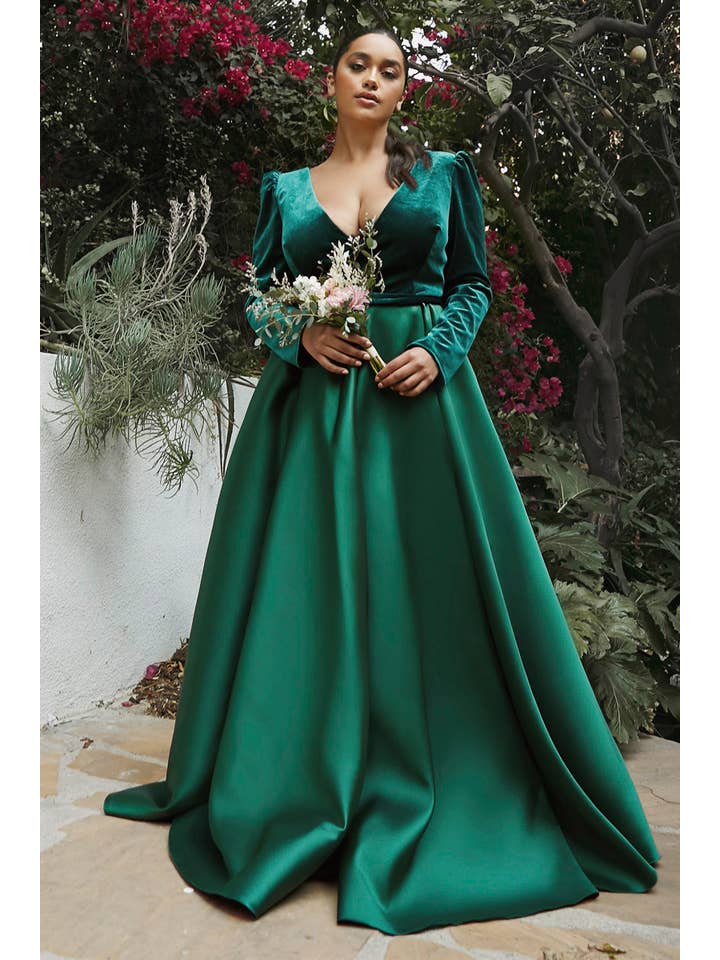 Ladivine by Cinderella Divine - Wholesale Dress - Women's - LONG SLEEVE VELVET AND MIKADO BALL GOWN