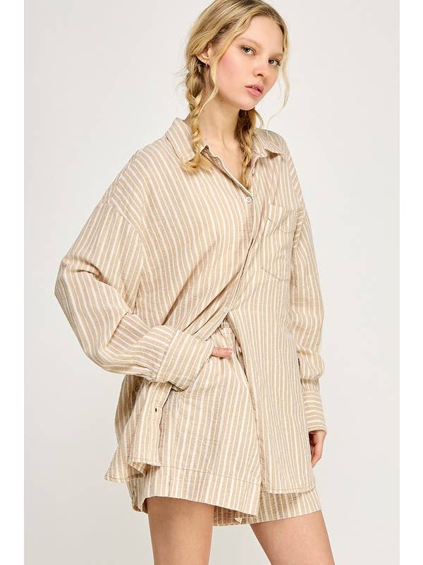 Miss Love - Wholesale Button Down Shirt - Women's - OVERSIZED CLASSIC CASUAL BUTTON DOWN SHIRT
