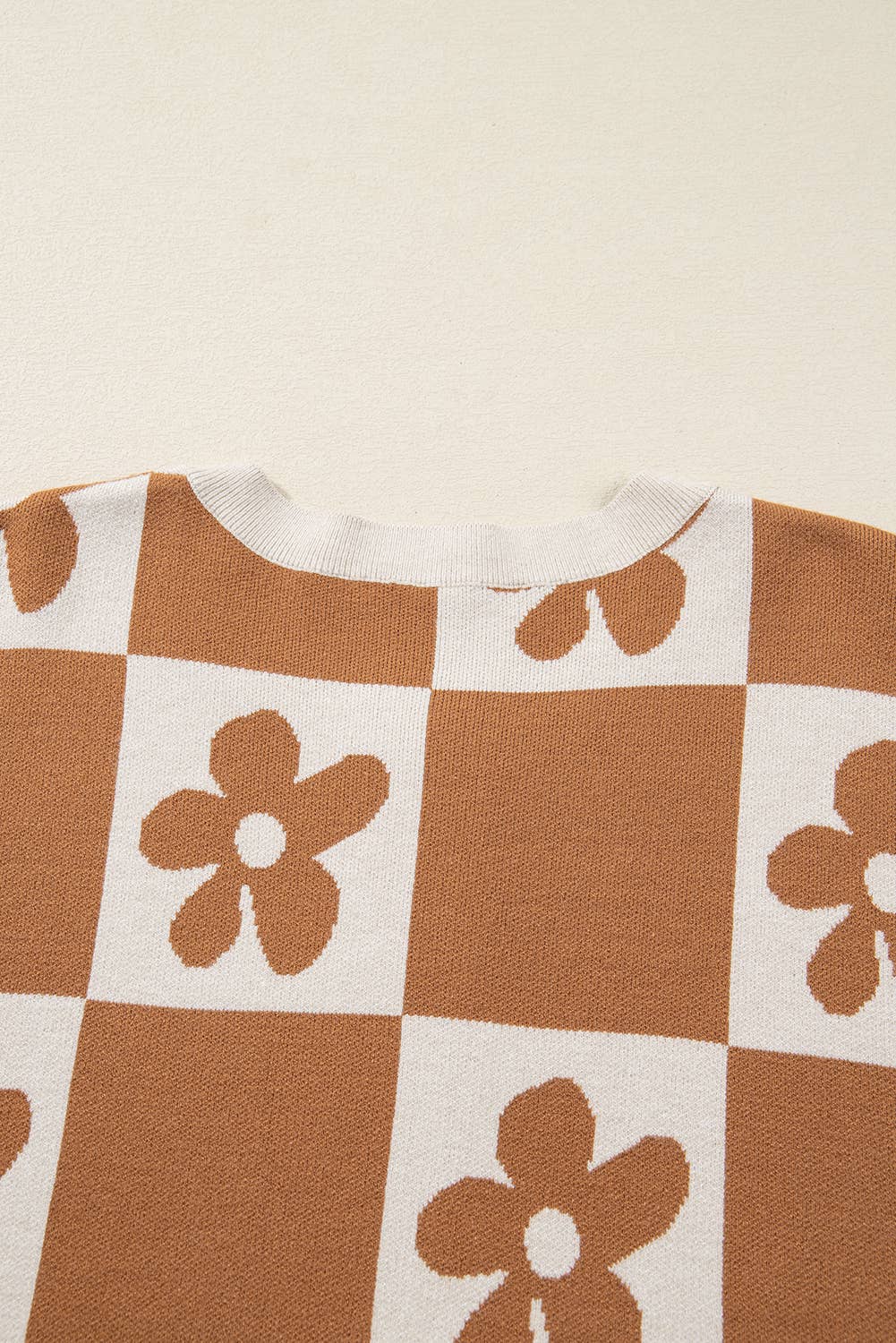 PartyEight - Wholesale Knit Sweater - Women's - Flower Plaid Henley Baggy Sweater3