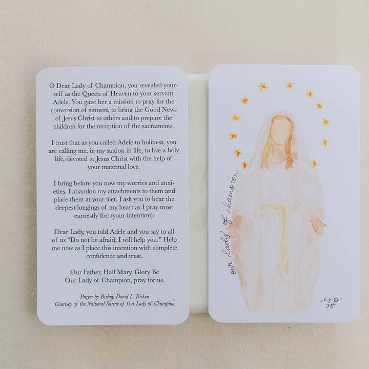 Emily S Pitre Art - Wholesale Religious Card - Our Lady of Champion Prayer Card