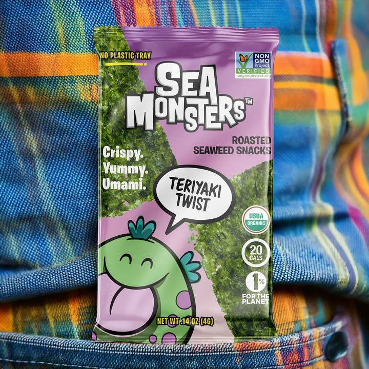 Sea Monsters - Wholesale Chips - Trayless Seaweed Snacks, Teriyaki Twist .14oz, 20-pack case1