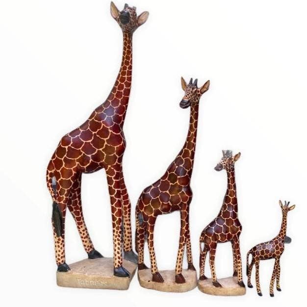 Delight merchants – wholesale Decorative figurine – Family set handmade wooden carved giraffe with free shipping