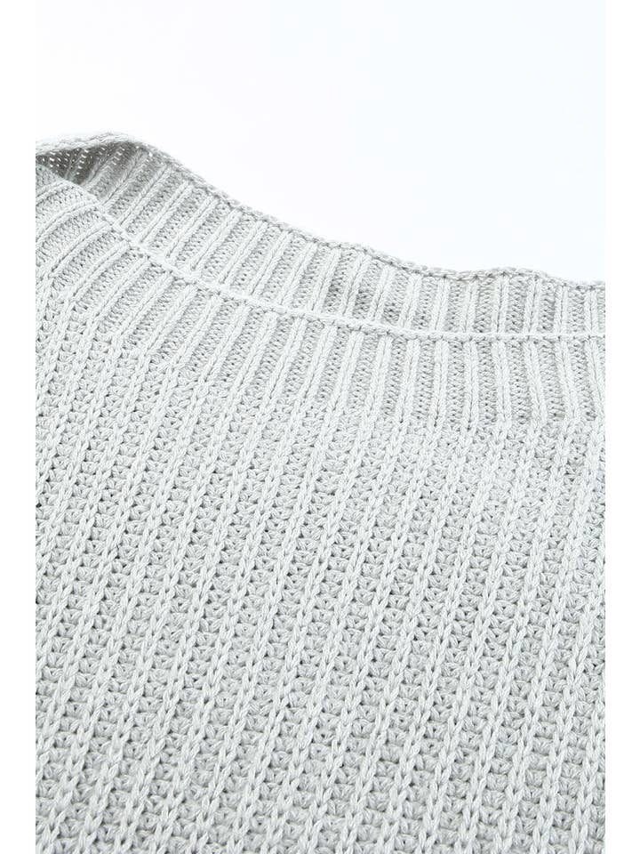 Gray Solid Buttoned Drop Shoulder Sweater for wholesale on Faire7