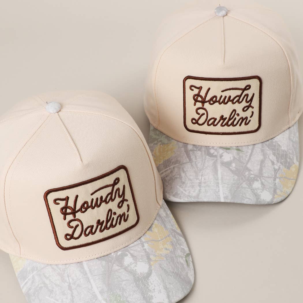 CAMOUFLAGE BEIGE Chapeau Trucker à Visière Camouflage Nature avec Écusson Brodé Howdy Darlin' en vente sur Faire1