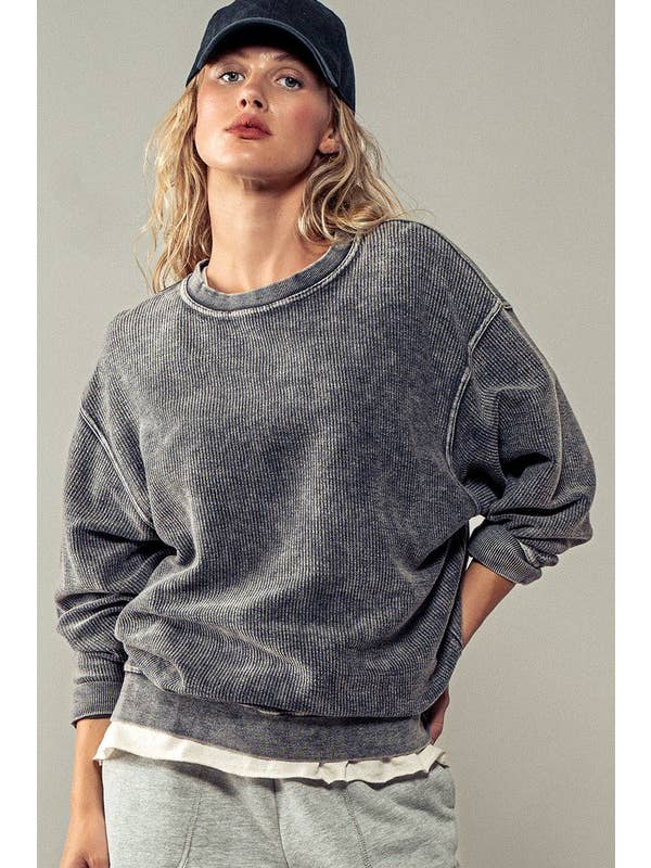 Urban Daizy - Wholesale Sweatshirt - Women's - Oversized Vintage Wash Ribbed Cotton Sweater