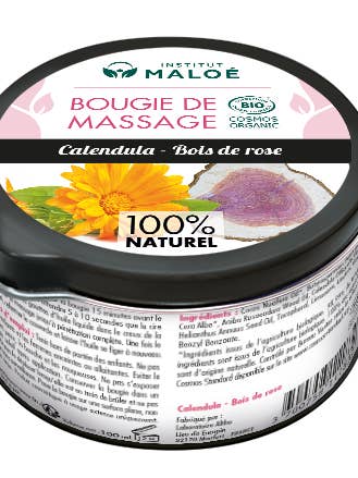 Bougie de massage aux huiles essentielles bio Calendula / Bo pour la vente par Institut Maloé