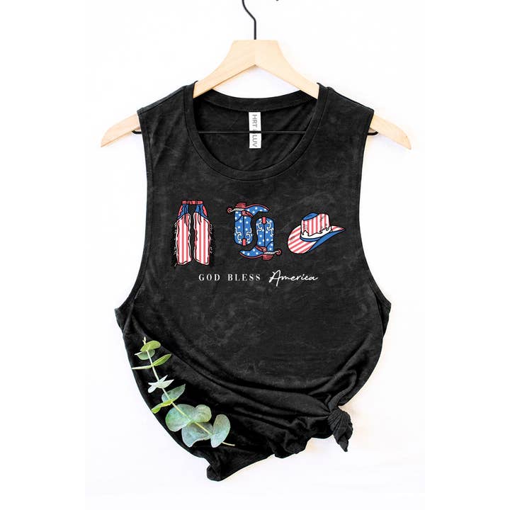 HRTandLUV - Wholesale Tank Top - Women's - GOD BLESS AMERICA MINERAL GRAPHIC TANK TOP5