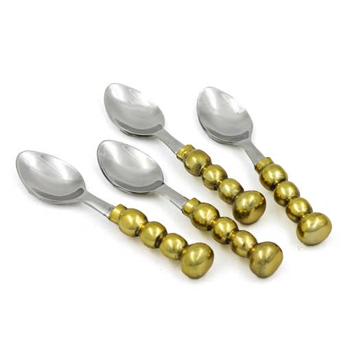 India Handicrafts Inc - Wholesale Table Spoon (Cutlery) - Golden Java Spoons, Set of 4 - Intricate Beaded Design1