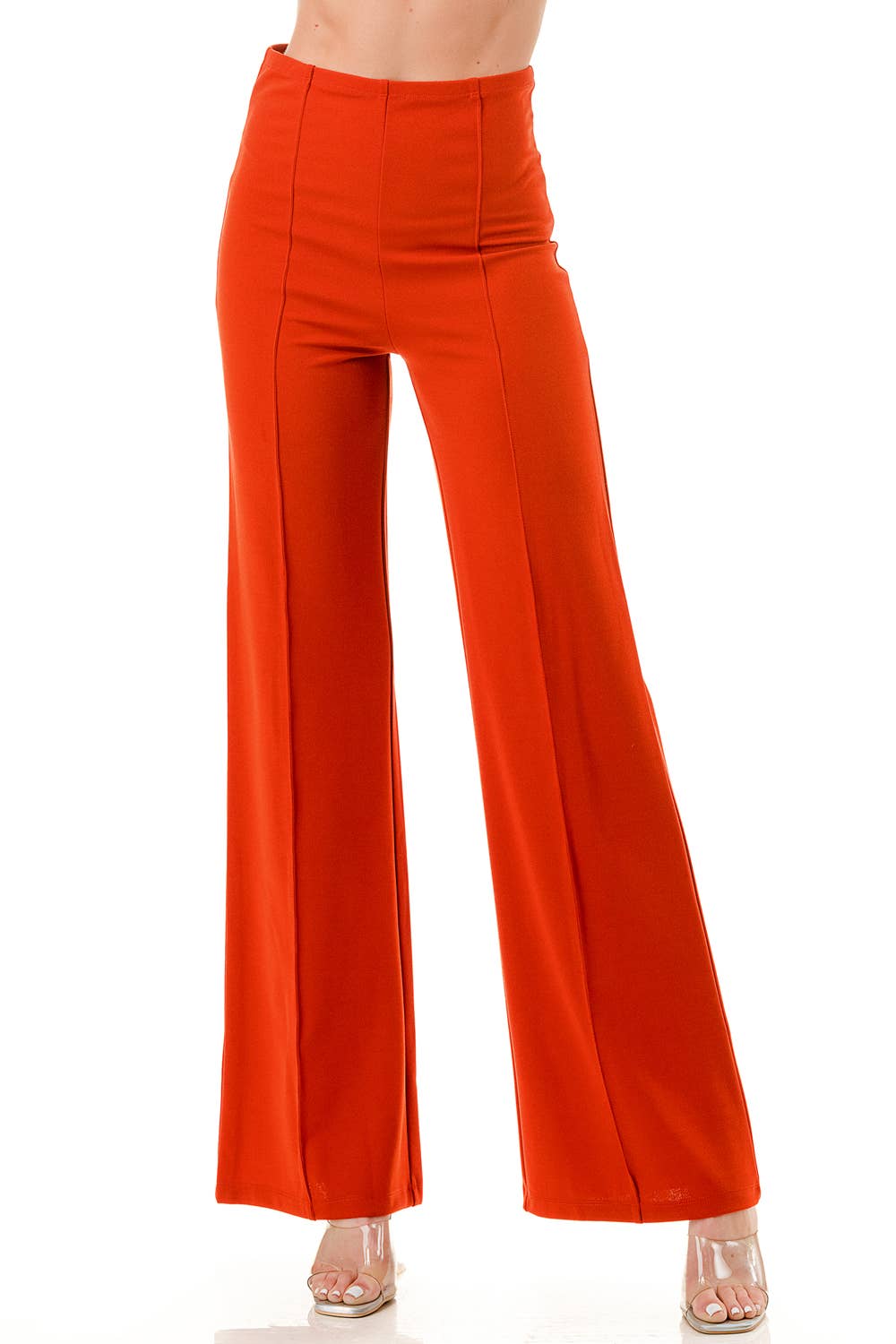 Color 5 - Wholesale Pants - Women's - Solid color wide leg high waist dressy pants with trim line9