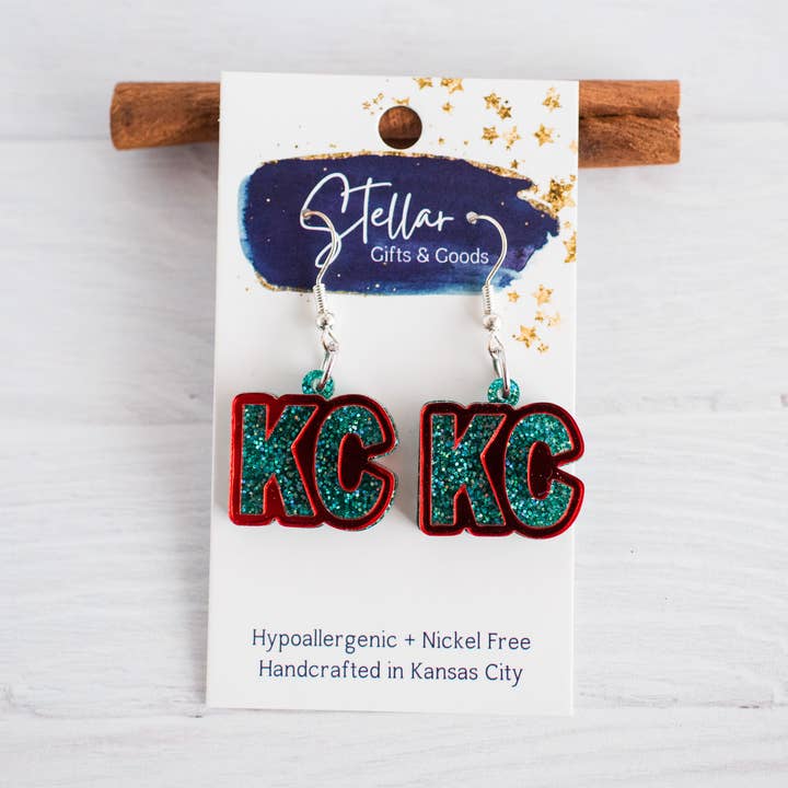 KC Women's Soccer - KC Letter Dangles Teal & Red Petite for wholesale by Stellar Gifts & Goods Wholesale