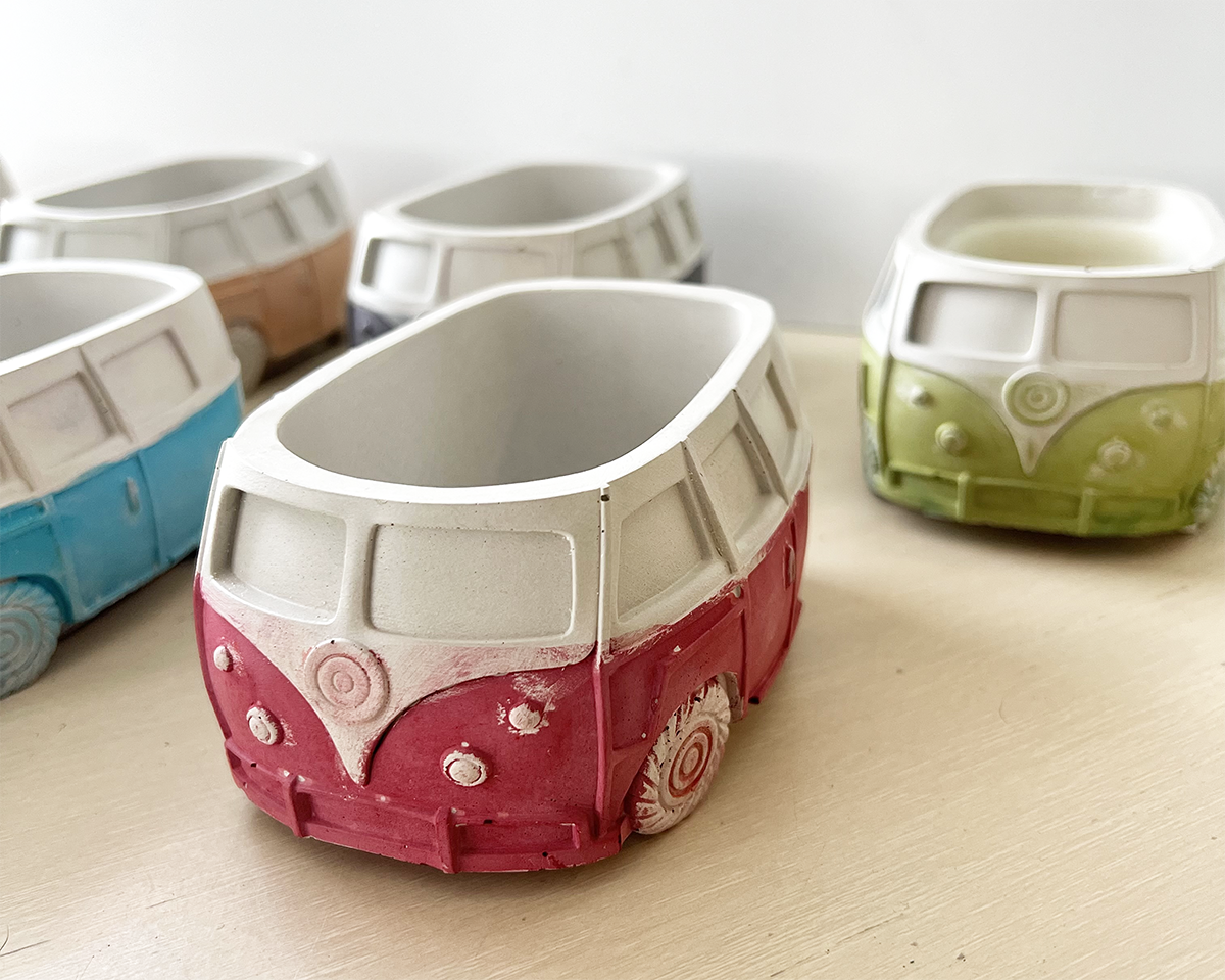 Aroma Sparks - Vente Pot - Jardinière Vintage Transporter Van/Bus avec drain en ciment/béton 7