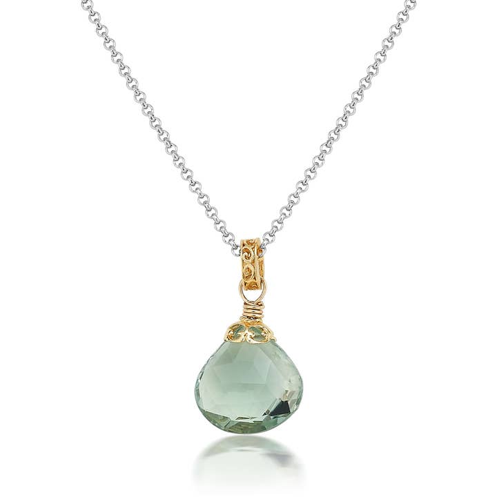 Green Amethyst Two-tone Drop Necklace for wholesale by Anatoli Jewelry