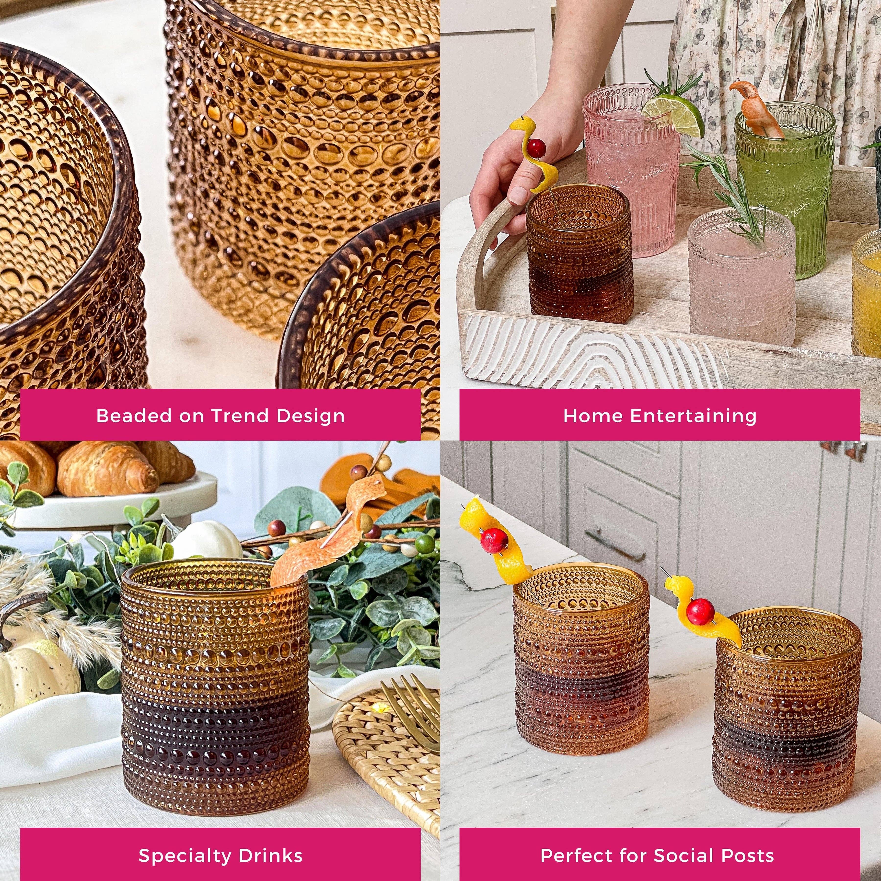 Kate Aspen - Wholesale Drinking Glass/Cup - 10 oz. Textured Hobnail Beaded Amber Drinking Glasses - 6pcs4