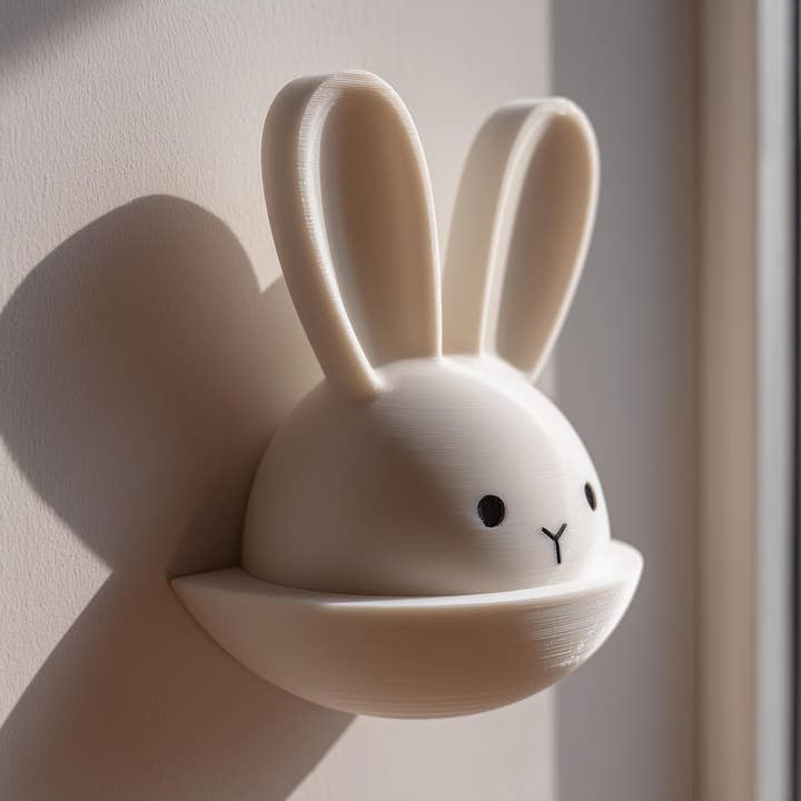 Decorazione da parete coniglietto stampata in 3D | Tasca da parete minimal a forma di testa di coniglio | Carino elemento per ingresso e cameretta dei bambini e per interni domestici accoglienti per la vendita all'ingrosso da parte di Decords