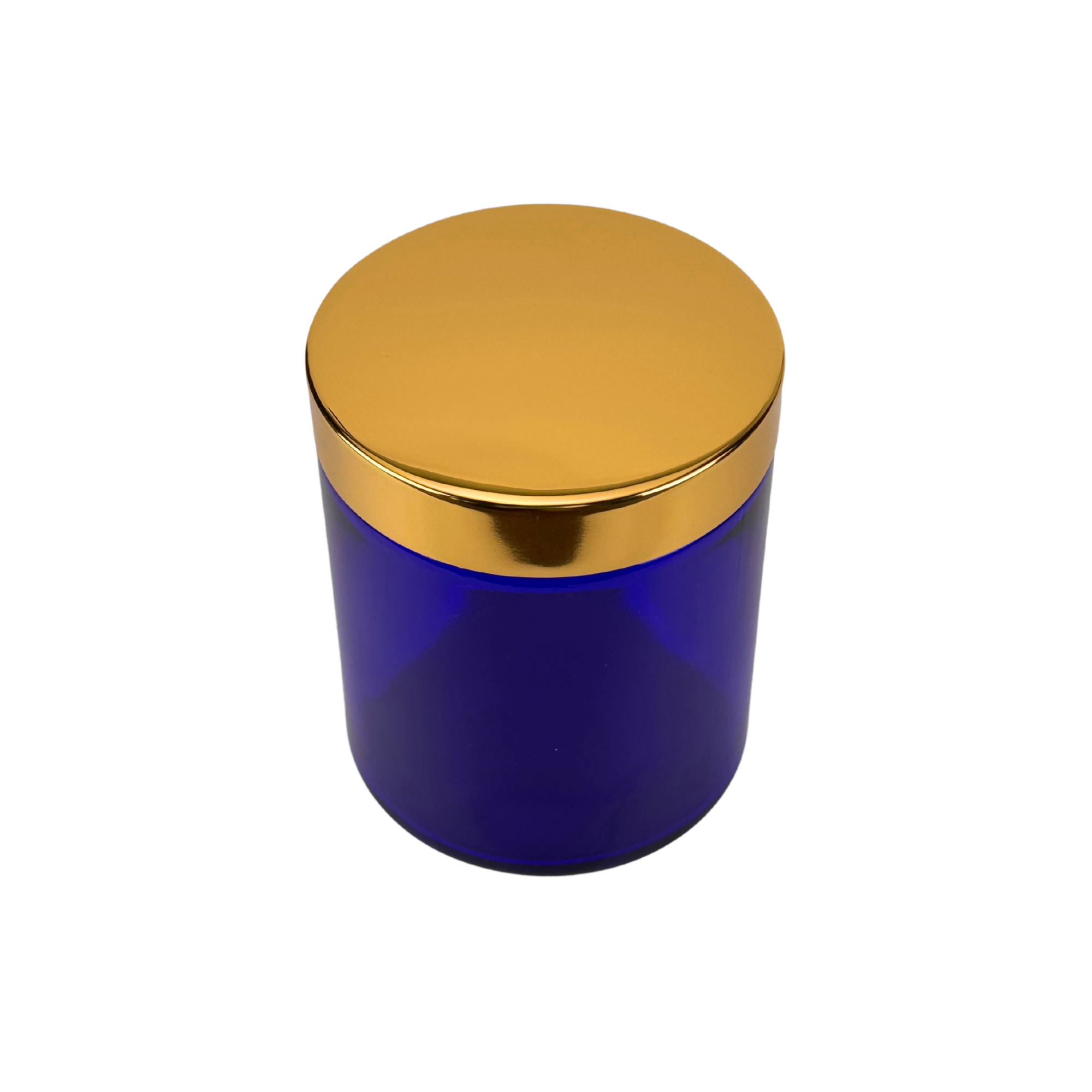 The Bottle Shoppe - Wholesale Jar - 8oz Cobalt Blue Glass Jar Straight Sided with Gold Lid2