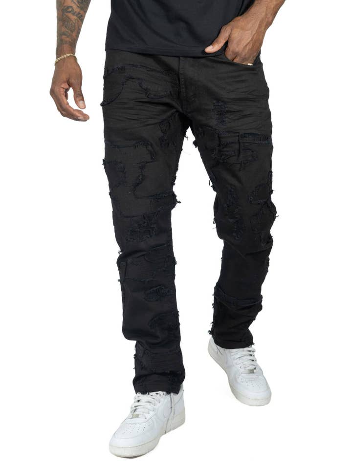 M1781 Prato Jeans - Black/Black for wholesale by Makobi