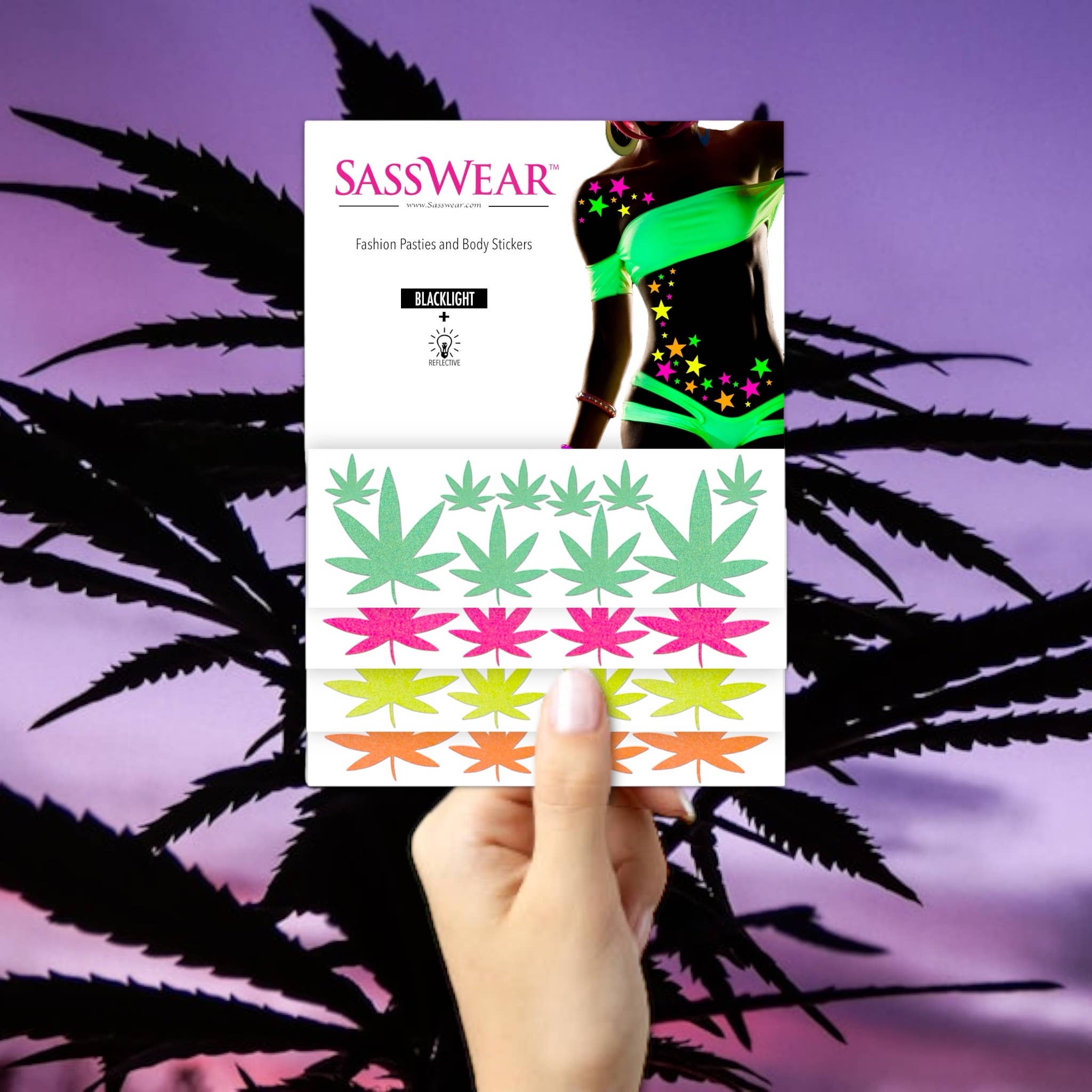 Sasswear - Wholesale Temporary Tattoo - Weed Blacklight Body Stickers-40pk5