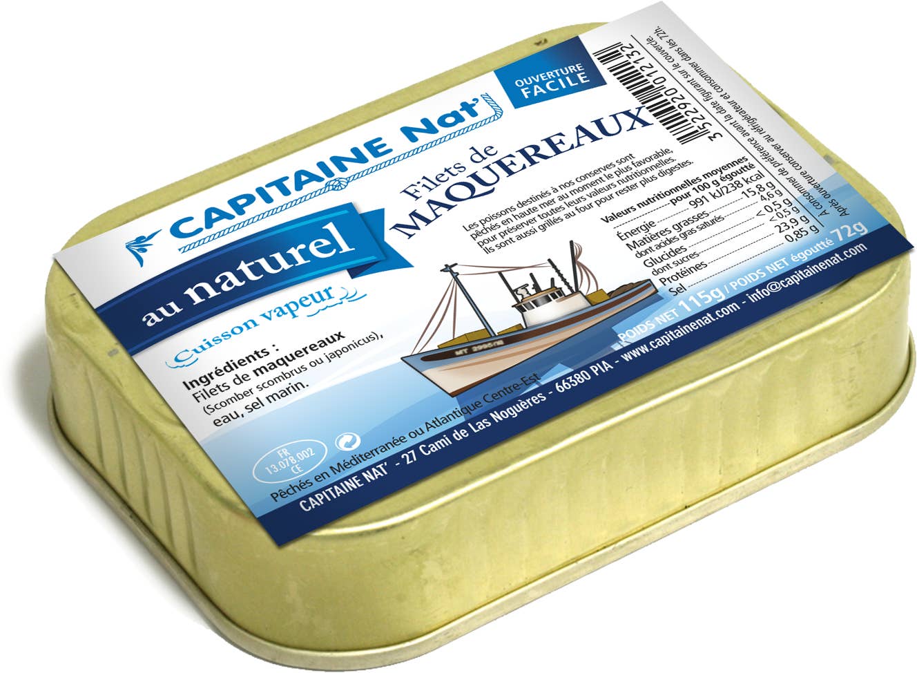 CAPITAINE NAT' - Wholesale Tinned Fish - CANNED FISH Mackerel fillets in natural juice 115g