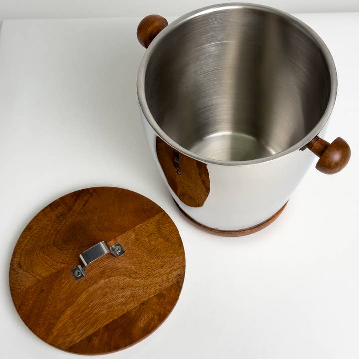 India Handicrafts Inc - Wholesale Ice Bucket - Polished Alum.&Wood Ice Bucket