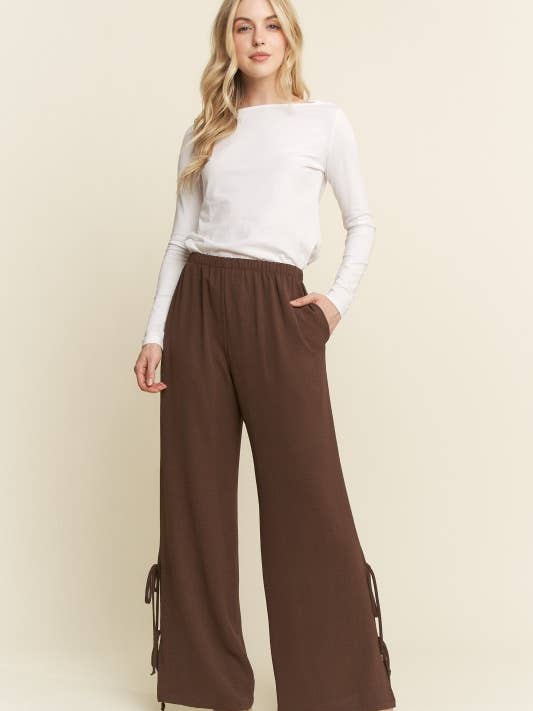 HEIMISH - Wholesale Pants - Women's - EP6871-10 ELASTIC WAIST SOLID WIDE LEG PANTS WITH SIDE TIE5