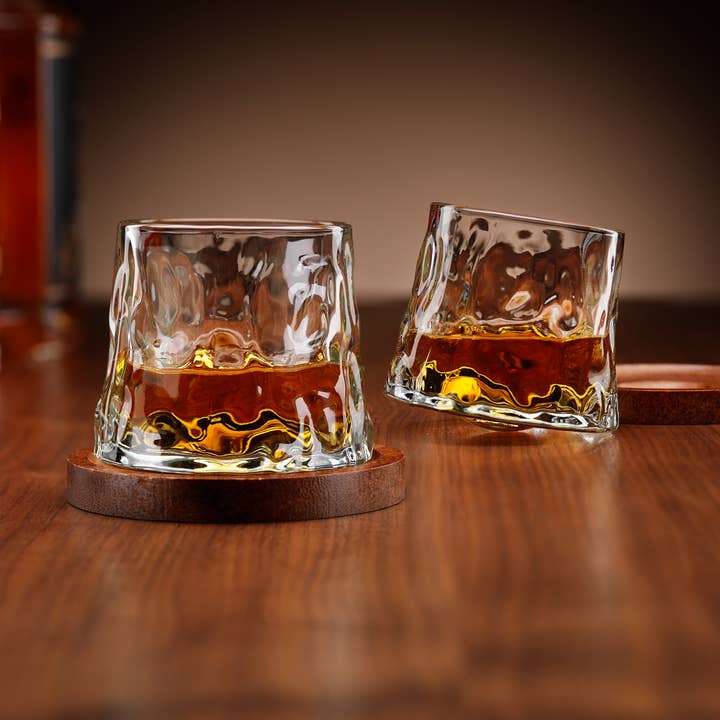 Rotating Whisky Glasses with Coaster Set of 2 for wholesale by The Source Wholesale LTD