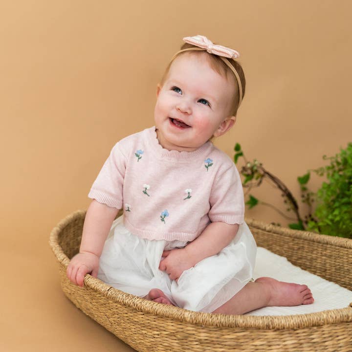 Vestido de punto para bebé con tutú bordado floral - Algodón orgánico para venta al por mayor de Viverano Organics