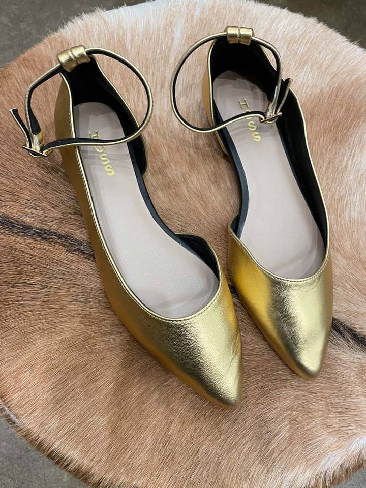 HOSS - Wholesale Flats – Women’s - HOSS Gold Leather Point Toe Flat0
