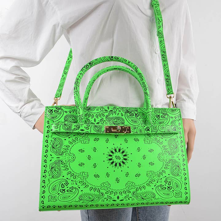 3AM BY H&D ACCESSORIES - Wholesale Tote Bag - Women's - Neon Bandana Print Handles Tote Bag