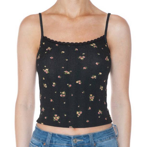 FREEZIA - Wholesale Camisole - Women's - FLORAL PRINT CAMI TANK TOP WITH EDGE LACE-F76171-10