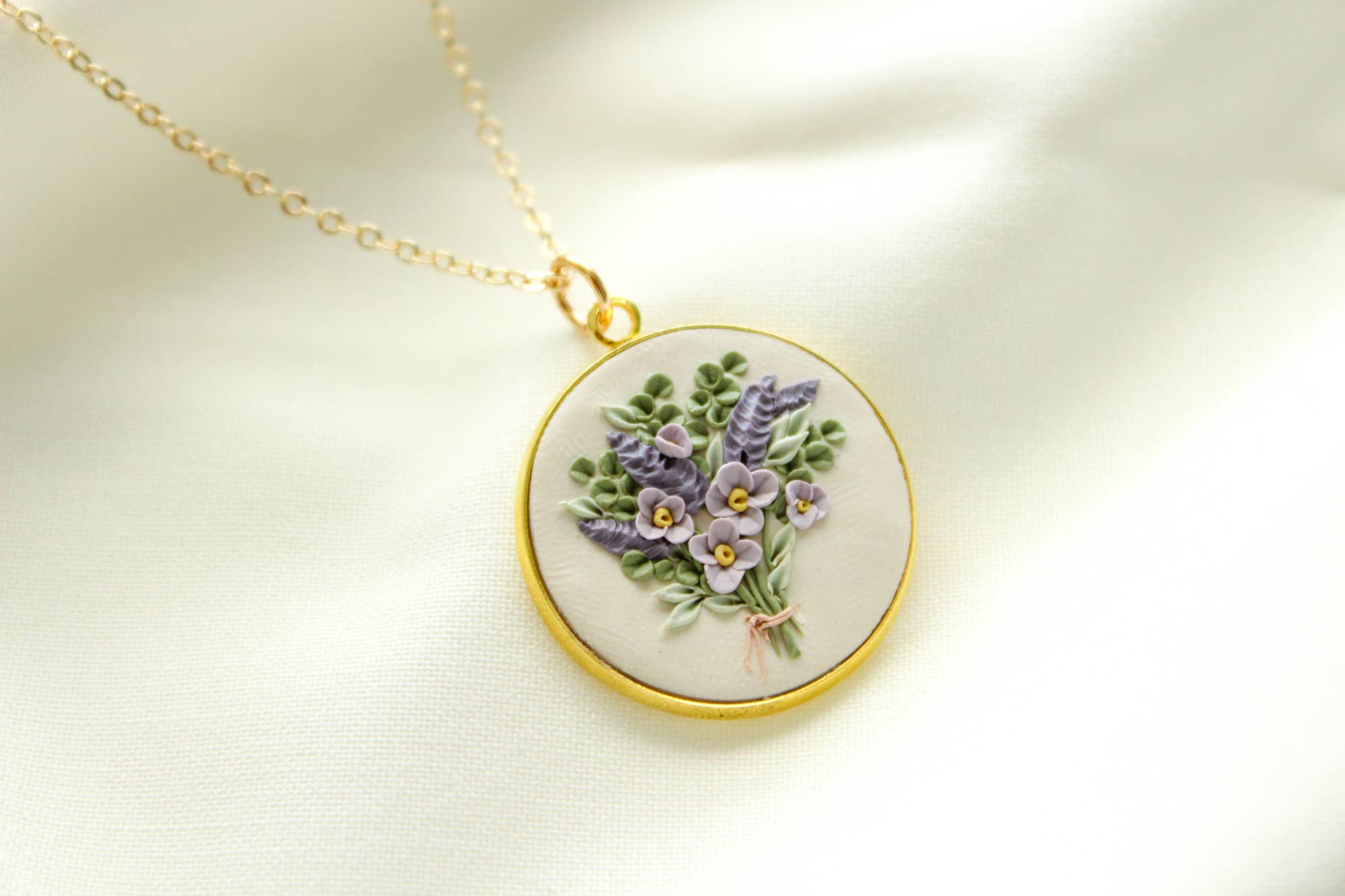 The Watermark Design - Wholesale Pendant/Charm Necklace - Lavender Wildflower Bouquet Necklace3
