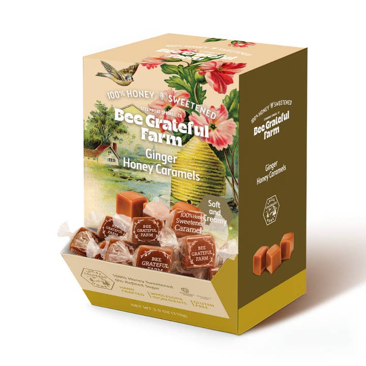 Grab N Go Box- Ginger - 2#- 80 Pieces for wholesale by Bee Grateful Farm's 100% Honey Sweetened Caramels