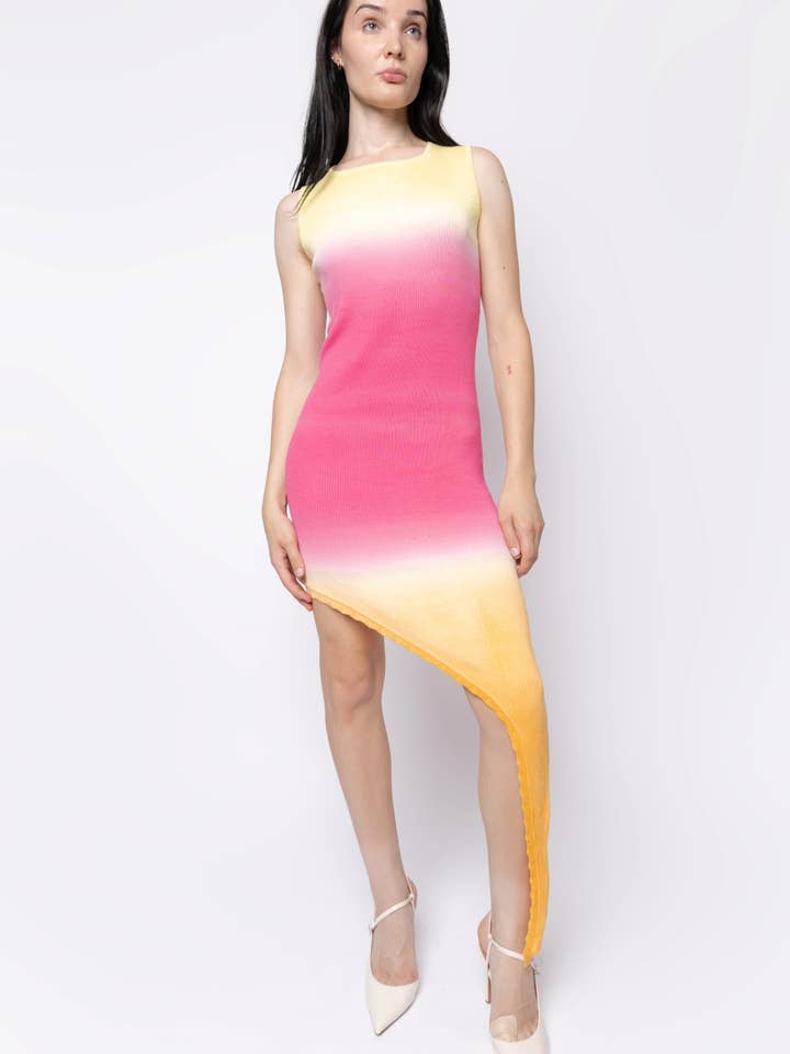 Gradient fyrkantig hals asymmetrisk klänning för wholesale av FANG