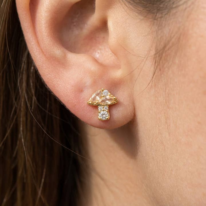Mini Rhinestone Mushroom Stud Earrings for wholesale by Fame Accessories