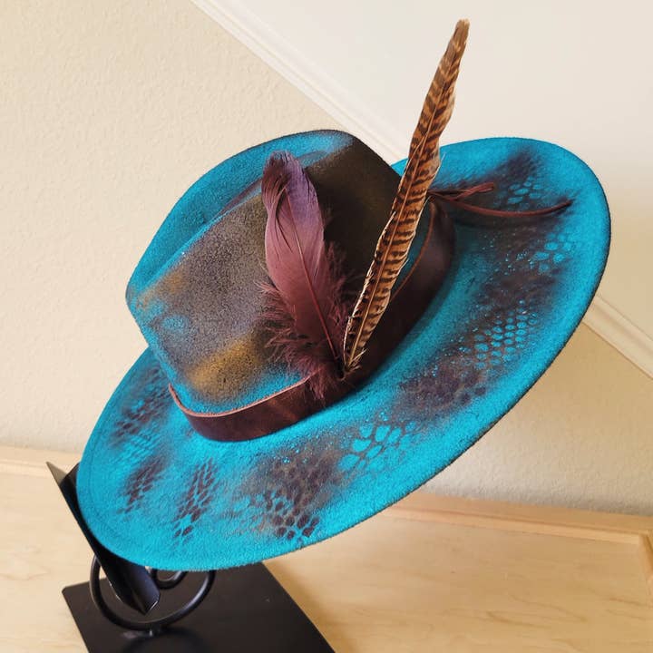 The Jewelry Junkie - Venta al por mayor Sombrero fedora - Mujer - Sombrero Boho Occidental de Vaquera Pintado a Mano PERSONALIZADO y Banda (A13)