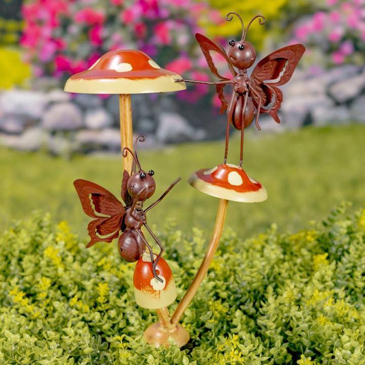 Zaer Ltd. International - Wholesale Garden/Lawn Stake - Funny Butterflies on Mushroom Stakes- 6 Assorted Pieces