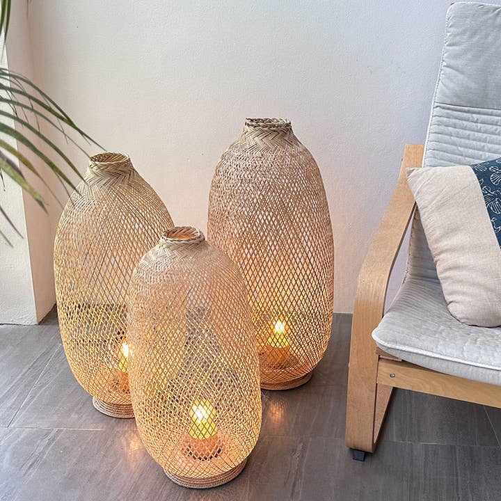 Lanna Passa - Wholesale Floor Lamp - Set of 3 - Free Standing Tall Bamboo Floor Lamps