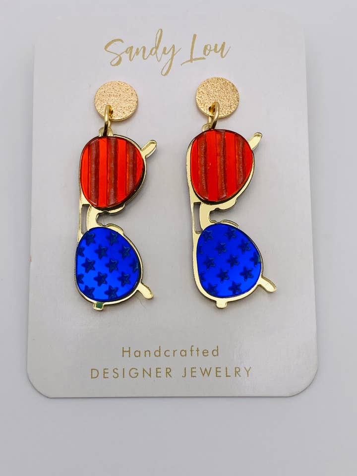 PATRIOTIC AMERICAN AVIATOR SUNGLASS MIRROR EARRINGS for wholesale by Sandy Lou Designs