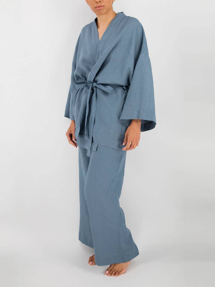 Sunday Morning – Engroshandel Pyjamasæt - Dame – Naoko linned kimono nattøjssæt2
