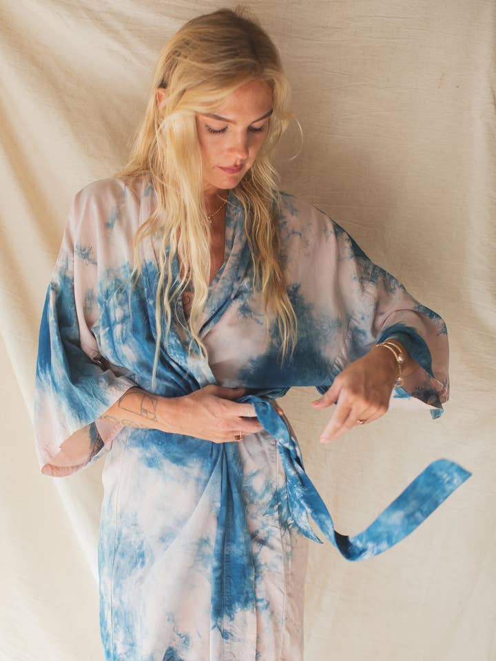 Plant Dyed Kimono Robe - Silky Cupra Rayon - Open Sizing for wholesale by Ebb & Flow