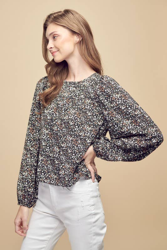 Petal Dew - Wholesale Blouse - Women's - FLORAL PRINT FRILLY TOP BLACK LACE UP - P000837