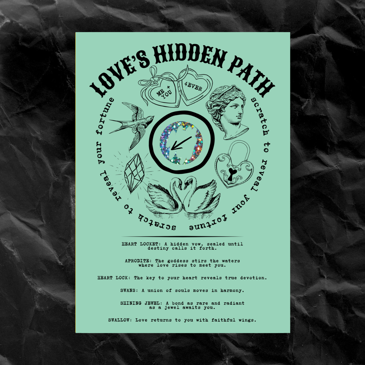 Cosmic Butcher - Wholesale Postcard - "LOVE'S HIDDEN PATH" Valentine Scratch Off Fortune Card5